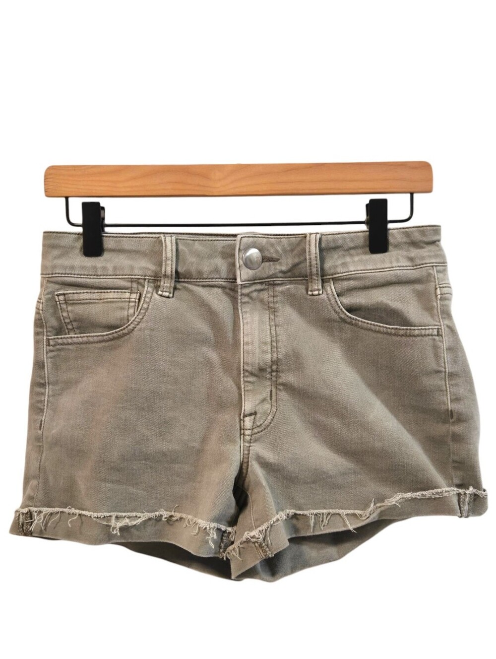 American Eagle AE Olive Green Frayed Raw Hem Hi-Rise Shortie Denim Shorts 6